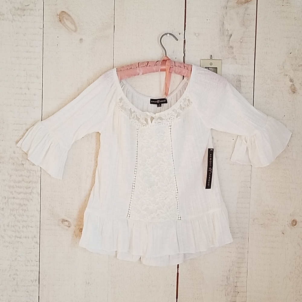 White Lacy Blouse with Bell Sleeves